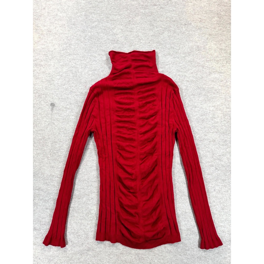 New Directions Womens Red Ruched Mock Neck Ribbed Knit Pullover Sweater Medium
